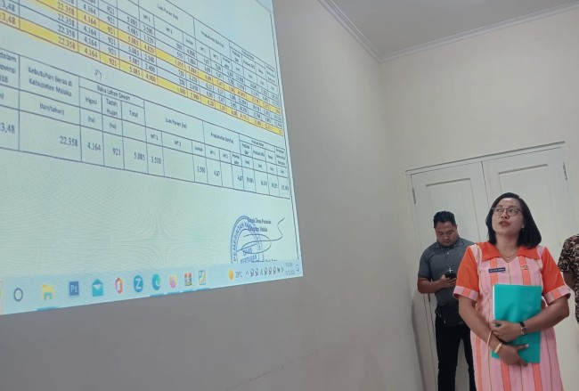 Kepala Dinas Pertanian Kabupaten Malaka, drh. Januaria Maria Seran Ketika paparkan Kerberhasilan Program Swasembada Pangan saat Konferensi Pers di Aula Rapat Bupati Malaka, (Foto_red)
