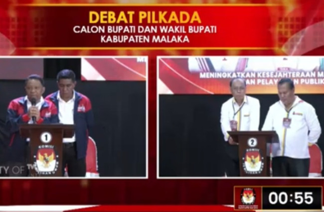 Debat Perdana Untuk Tiga Paslon Pilkada Kabupaten Malaka Tahun 2024. (Foto Screenshot Hasil TVRI )