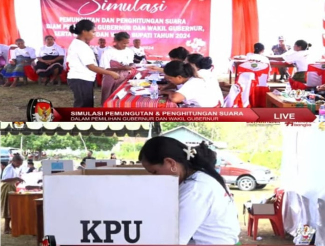 KPU menggelar simulasi Pemungutan dan Perhitungan Suara Dalam Pemilihan Gubernur dan Wakil Gubernur Serta Bupati dan Wakil Bupati Tahun 2024.