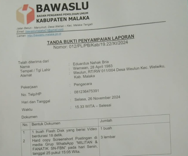 Hasil Laporan di Bawaslu Malaka ! Terkait Oknum ASN Yang Terlibat Politik Praktis (Foto_red)