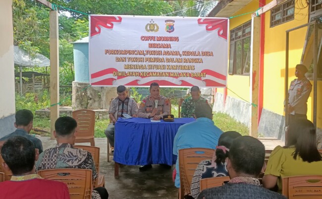 Kapolsek Malaka Barat Adakan Coffee Morning Bersama Forkopincam di Mapolsek Malaka Barat. (Foto-Ist)